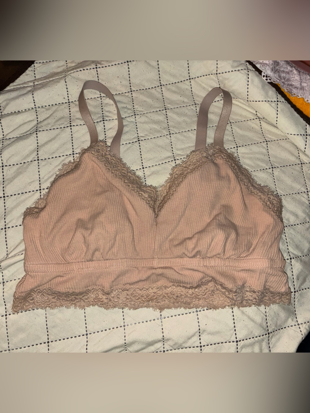 aerie Lace-Trim Ribbed Bralette in Nude Pink